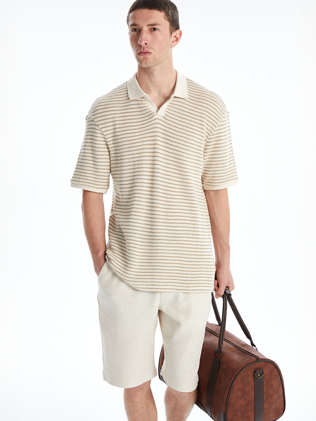LCW Vision Polo Neck Striped Mens T-shirt