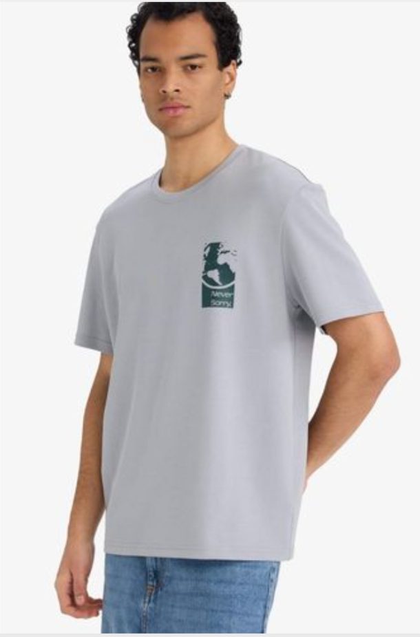 Defacto Plain Beige Short-Sleeve Regular Cut T-Shirt with Round Neck